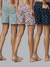 Men's Multicolor, 100% Cotton, Printed, Regular Fit, Inner Elastic, Mid-Rise, Boxers- Pack of 3